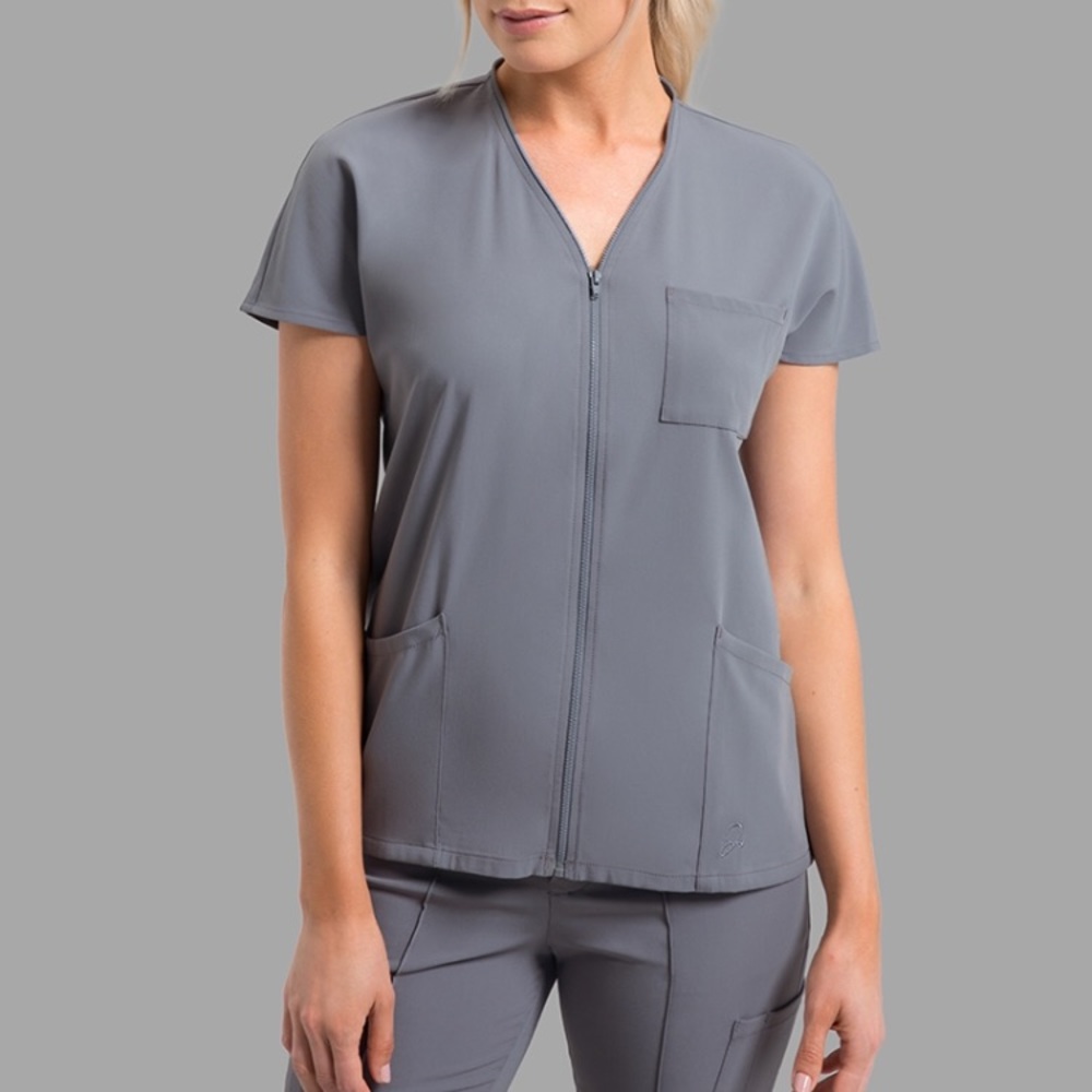 Jaanuu Zip Dolman Scrub Top—Grey.  Small.  BNWOT.